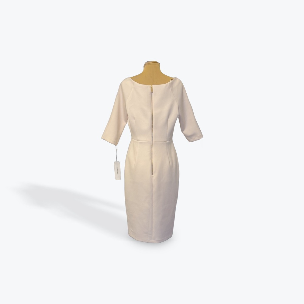 Calvin Klein Sheath Dress Elbow Sleeve Zipper Back Beige‎ Size 6 - Picture 2 of 10